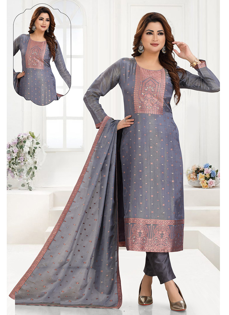 Aqua Blue Designer Function Wear Semi-Stitched Pant Suit With Embroidery Work